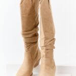 Beige Microsuede Western Style Slouch Tall Boots