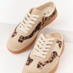 Biege Leopard Print Lace Up Slip On Mule Sneakers