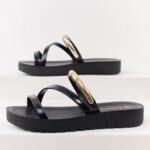 Black Triple Strap Platform Slip On Sandals
