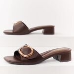 Cocoa Buckle Strap Slip On Square Toe Short Heels