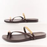 Cocoa Faux Leather Gold Toe Strap Sandals
