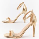 Gold Faux Leather Ankle Strap High Heels
