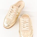 Gold Metallic Lace Up Slip On Mule Style Sneakers