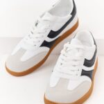 Off White Contrast Detail Lace Up Sneakers
