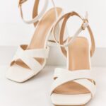 Off White Faux Leather Criss Cross Strap Heels