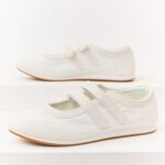 Off White Velcro Strap Sporty Ballet Sneakers