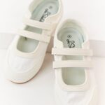 Off White Velcro Strap Sporty Ballet Sneakers