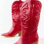 Pomegranate Faux Leather Embroidered Cowboy Boots