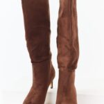 Sepia Faux Suede Pointed Toe Heeled Boots