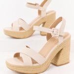 Vanilla Leather Platform Espadrille Block Heels